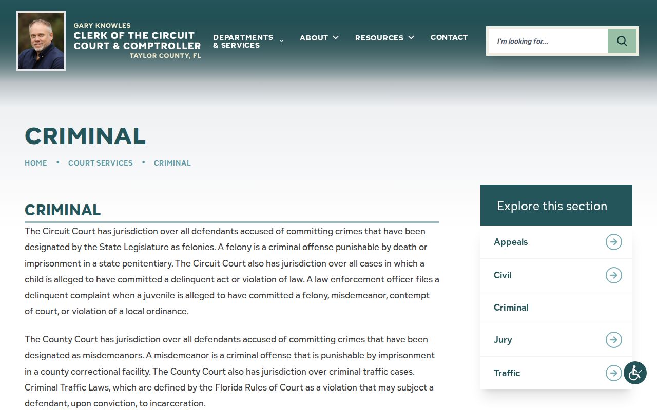 Taylor County arrest court record and criminal disposition services