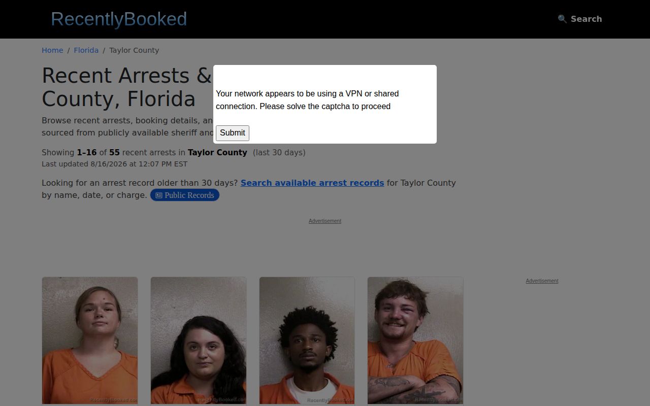 Unofficial RecentlyBooked Taylor County busted mugshot section